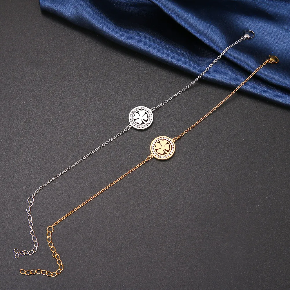 Roestvrijstalen kristal armband voor vrouwen klassieke vier-blad klaver goud kleur verlovings geschenken sieraden
