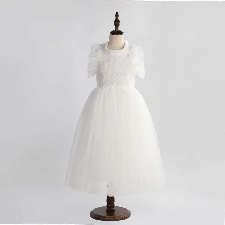 Wholesale Lace Flower Girl Dress Style Flare Sleeve Performance Evening Kids Clothes 1-7Y E15182 210610
