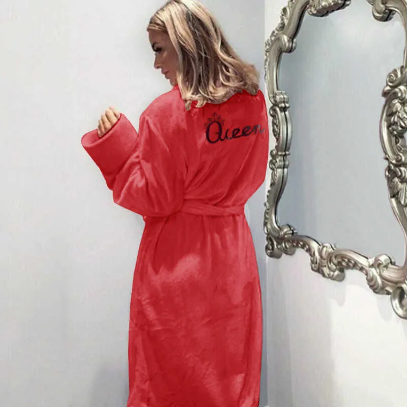 Christmas Queen Letter Flannel Winter Warm Sleep Robes Fluffy Pajama Sets Women's Long Bath Robe Bathrobe Dressing Gown 210924