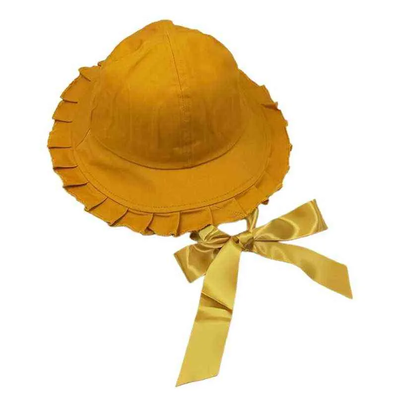 Vrouwen meisjes zoete ruches brede rand emmer hoed met satijnen lange lint Japanse lolita bowknot zonnebrandcrème visser G220311