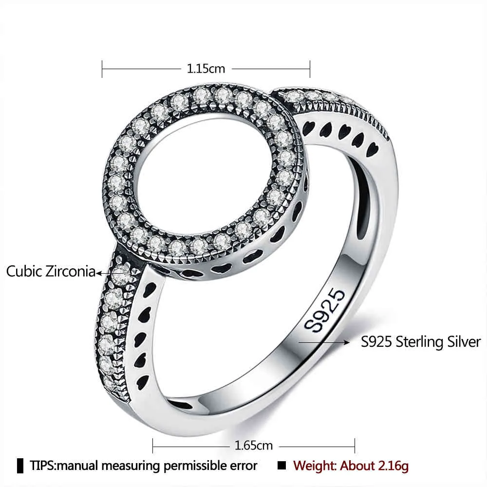 LEKANI Hollow Love Genuine 925 Sterling Silver Round Rings For Women 5A Clear Cubic Zirconia Ring Fine Jewelry Anniversary Gift2326953