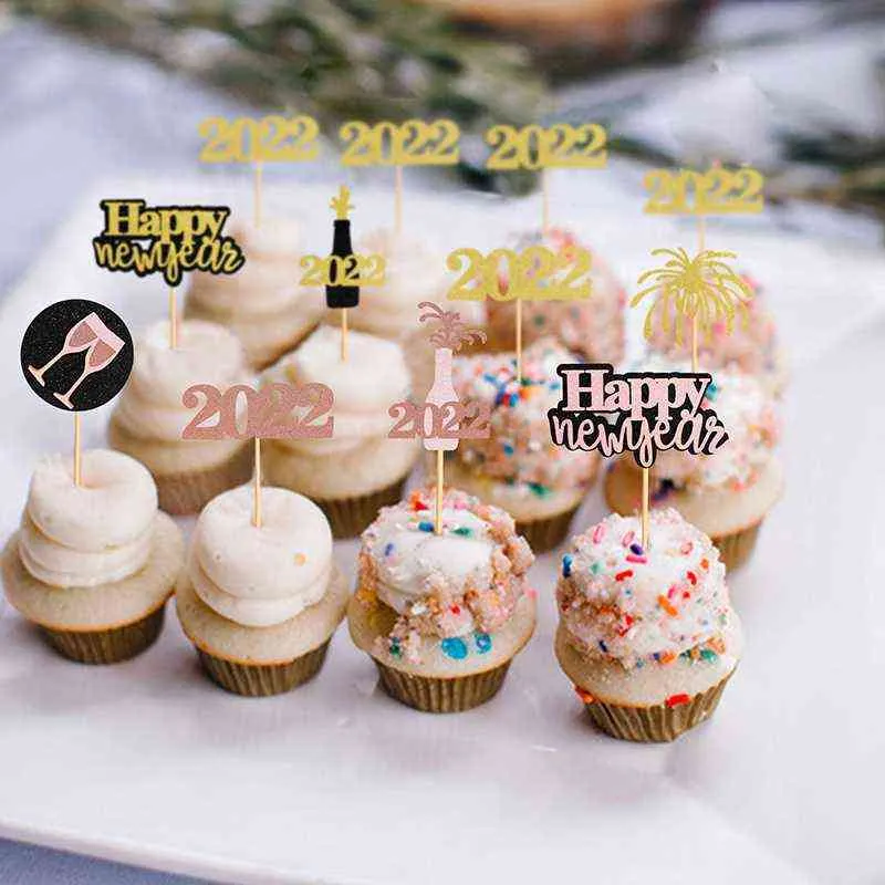 4 pièces bonne année Cupcake Topper gâteau choix pour l'année 2022 veille anniversaire noël maison gâteau drapeau fête décoration 211216
