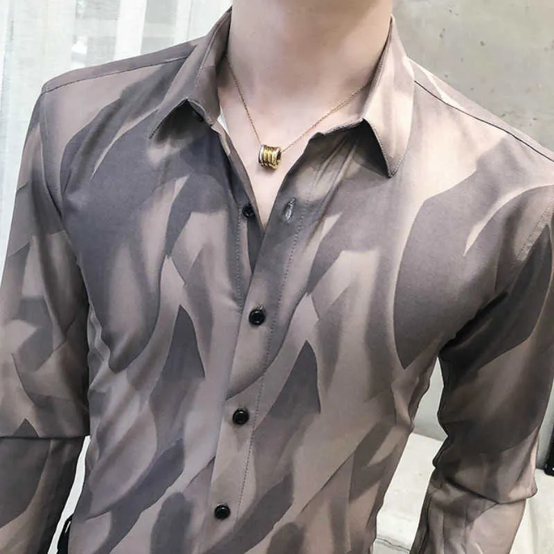 Automne Homme Chemises D'affaires Formelle Robe Chemise Camisa Masculina Imprimer Social Streetwear Club De Bal Hommes Vêtements Chemise Homme 210527