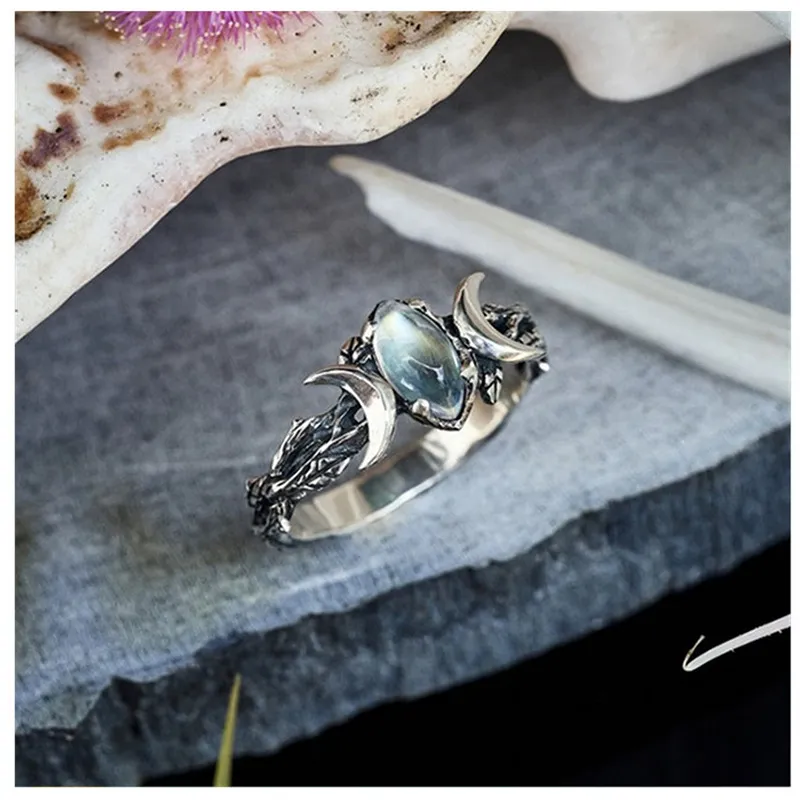 Woman Bohemian Rings Natural Moonstone Gemstone Moon Ring Engagement Party Wedding Jewelry Anniversary Christmas Gift