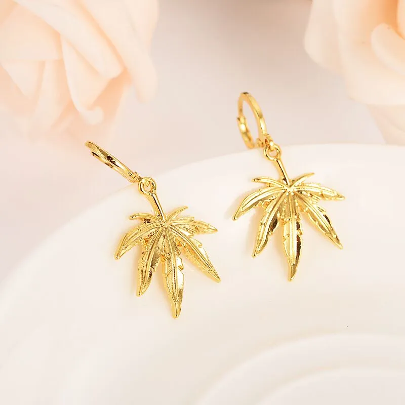 Модный комплект ожерелья и сережек с листьями, женский подарок на вечеринку, серьги из цельного золота 18 карат, кулон, ювелирные изделия Sets247M