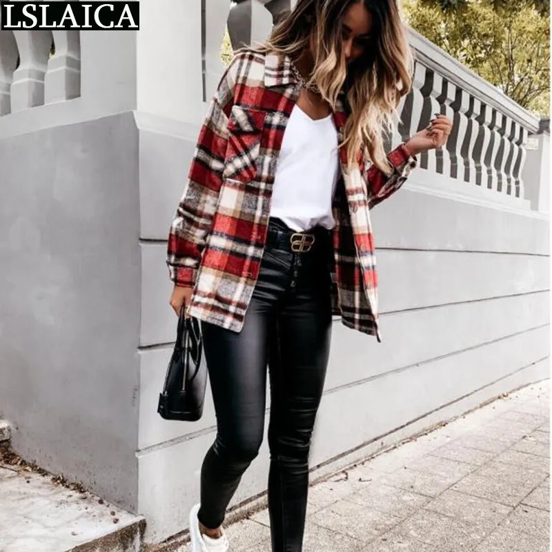 Blusa Mulheres Moda Casual Escritório Sorriso Senhora Roupa Manta Bolso Botão de Manga Longa Botão Slim Mandarim Collar Tops 210515