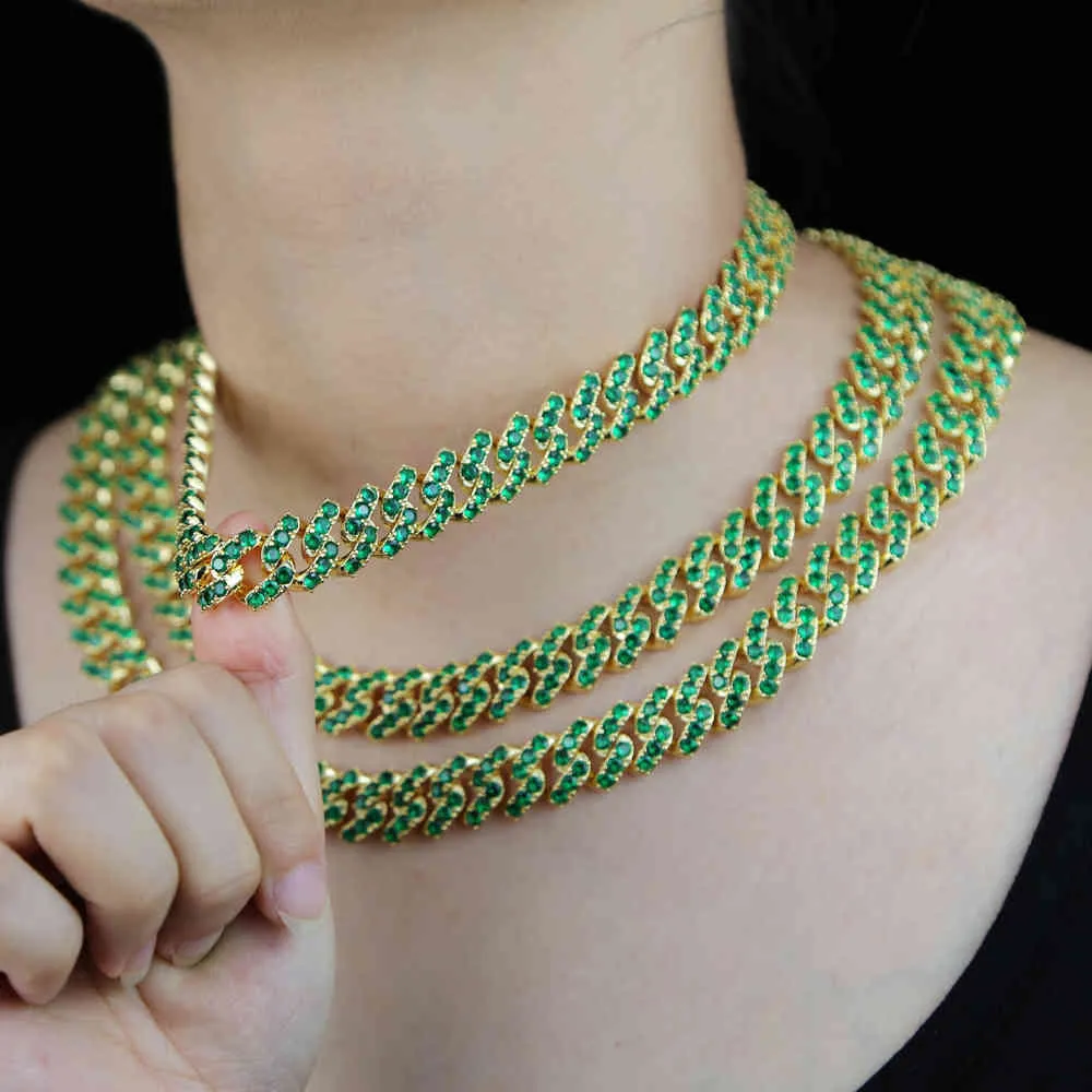 Moda 5a zircon redondo cristal cz pavimentado colar de gargantilha cubana para mulheres fêmeas de cor verde CZ