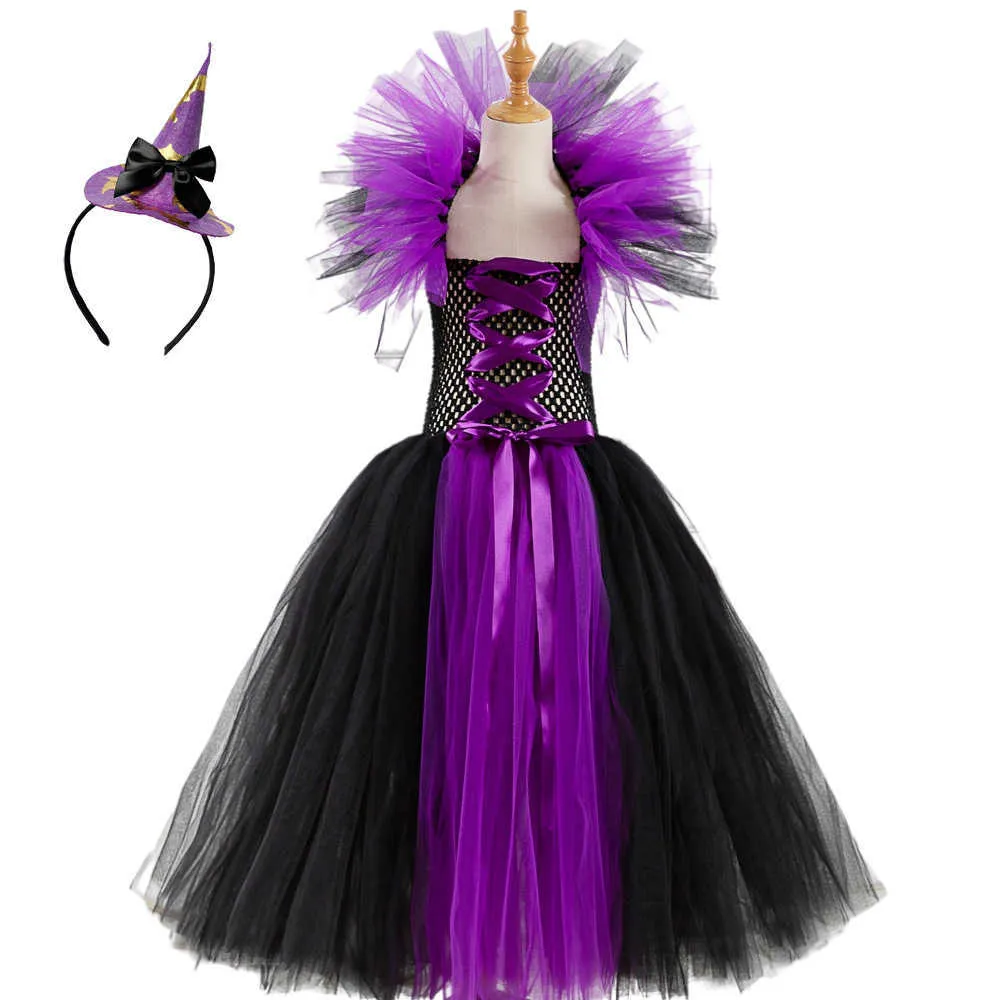 Ensembles de vêtements Halloween nouvelle jupe moelleuse de sorcière envoyer une coiffure de chapeau de sorcière princesse robe longue en maille sans manches