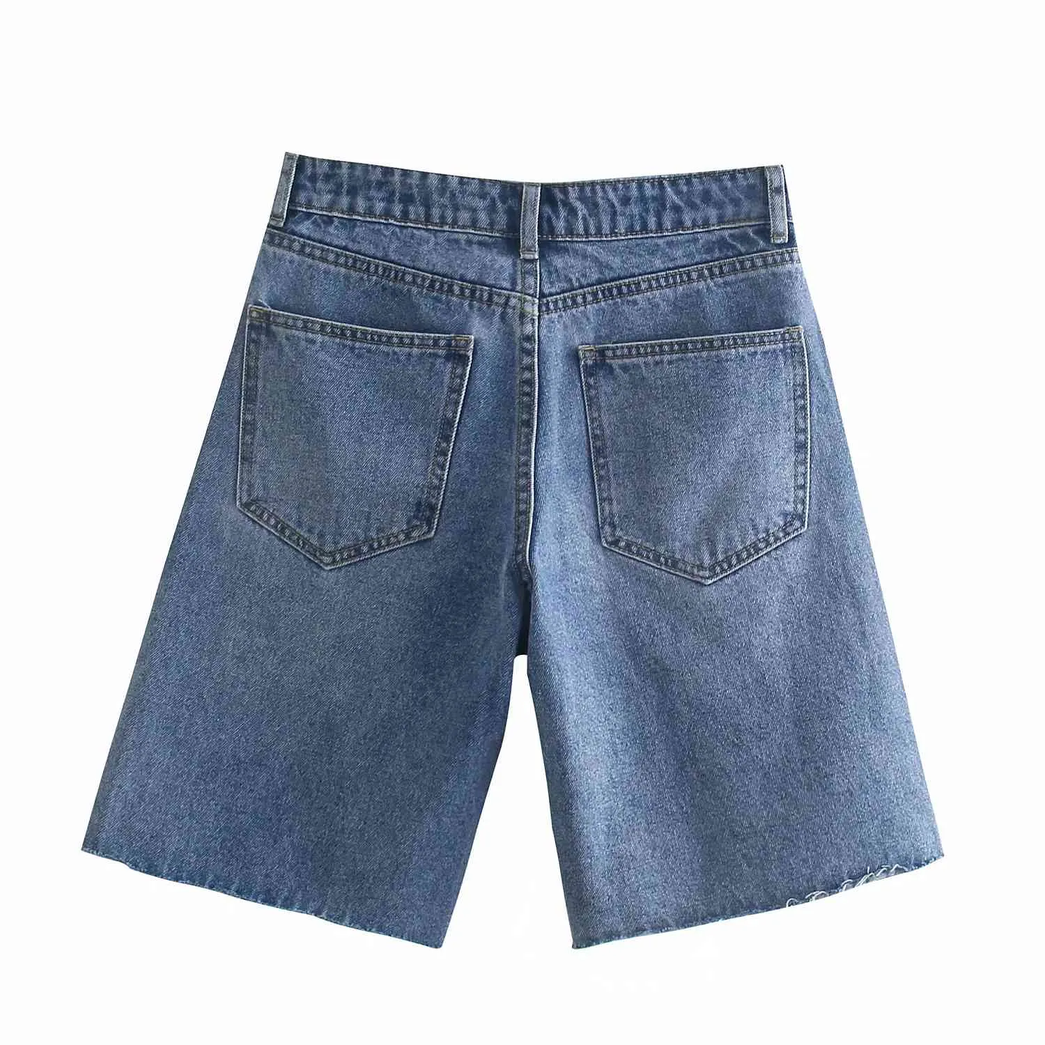 Women Vintage Blue Denim Shorts mid-rise denim bermuda shorts Female Retro Casual pocket faded ripped Pantalones 210520