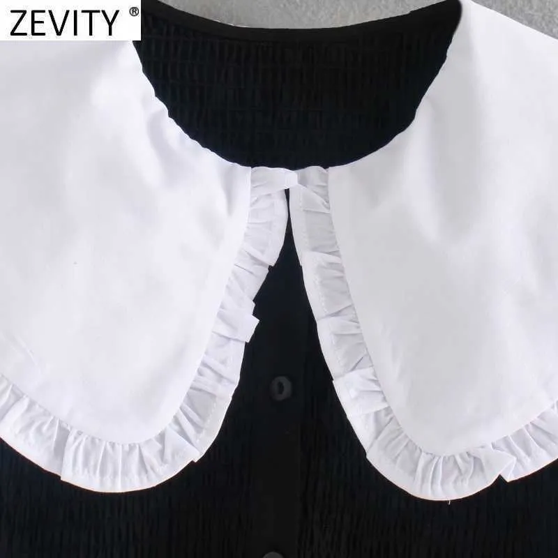 Zevity Donna Vintage Agaric Lace Colletto Peter Pan Patchwork Elastico Slim Camicetta grembiule Camicia corta femminile Chic Blusas Top LS9037 210603