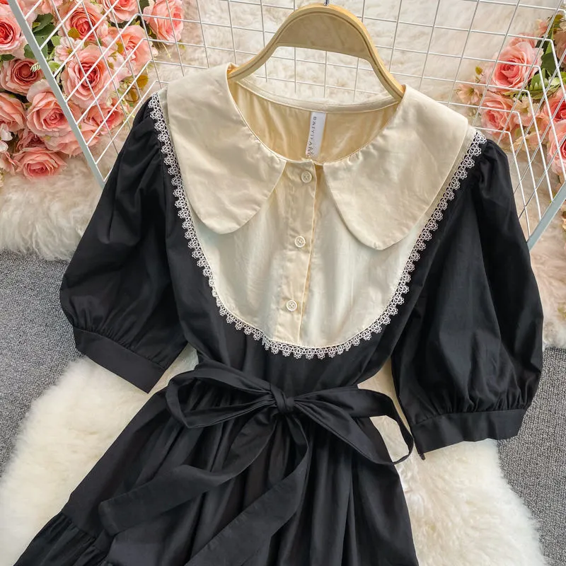 Houzhou Kobieta Ita Dress Kawaii Eleganckie Suknie Vintage Wiosna Sweet Cute Słodkie Puff Sleeve Preppy Style Sundress Moda Robe 220311