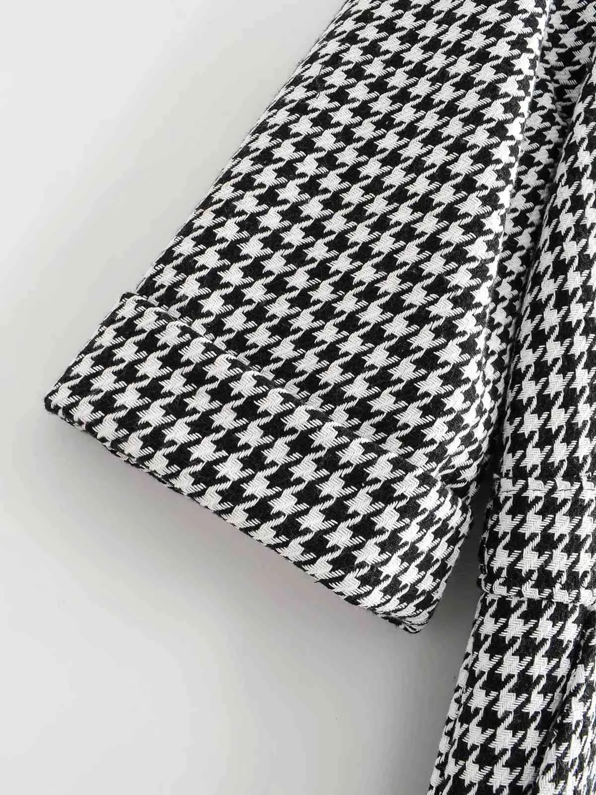 Houndstooth Wide Leg Kintted Jumpsuits Romper Kvinnor Vinter Kläder Chic Zipper 3/4 Ärmfickor Jumpsuits Overaller Plaid 210415