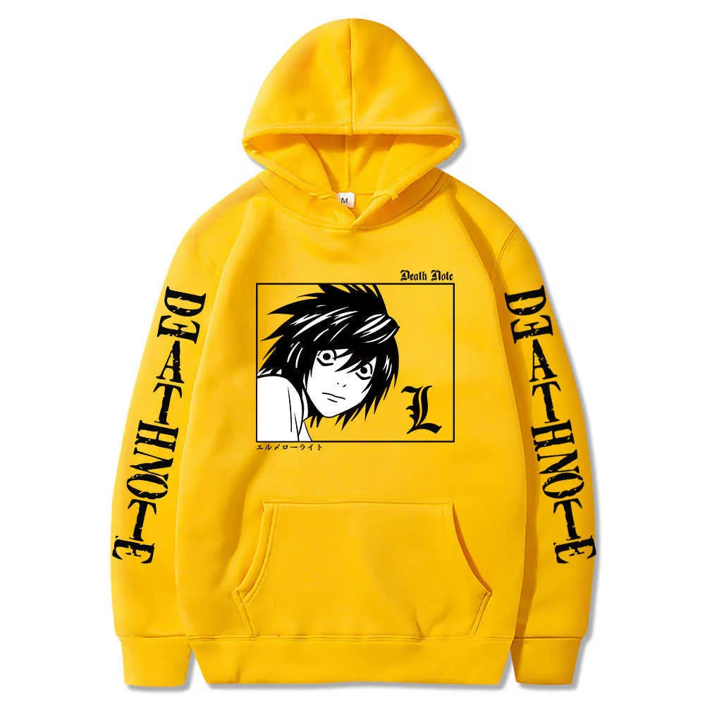 Janpanese Death Note Imprimé Hoodies Harajuku Hip Hop Streetwear Hommes Femmes Anime Lawliet L Sweat À Capuche Pull À Capuche Top Y0803