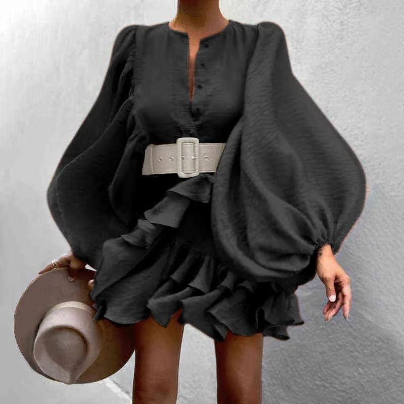 Zanzea Fashion Party Dress Kvinnor Fransk Elegant Solid Short Robe 2021 Höst Bohemian Ruffle Vestido Kvinna Holiday Mini Dresses Y220214