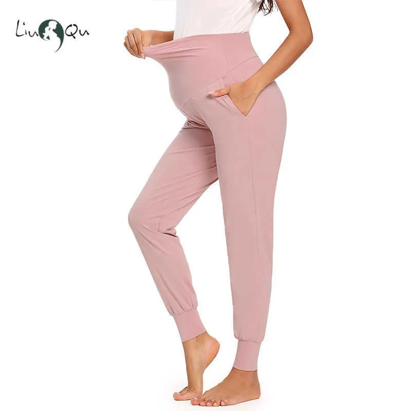 Damskie spodnie ciążowe Strety salon Workout Casual Loose Comfy Ciąża Joggers z kieszeniami Fit Spodnie 210721