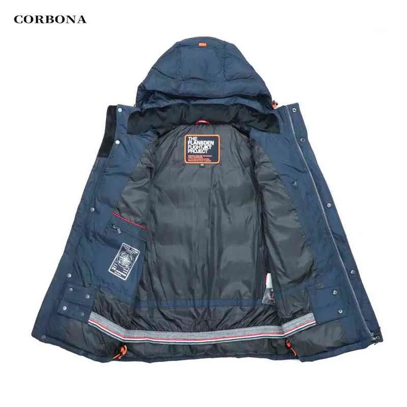 CORBONA hommes veste hiver épaississement affaires décontracté mode haute qualité Parka coton manteau fermeture éclair à capuche mâle 211216
