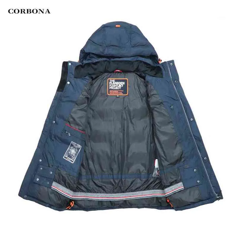 Corbona Mäns Jacka Vinterförtjockning Business Casual Fashion Högkvalitativ Parka Cotton Coat Zipper Hooded Man 211216