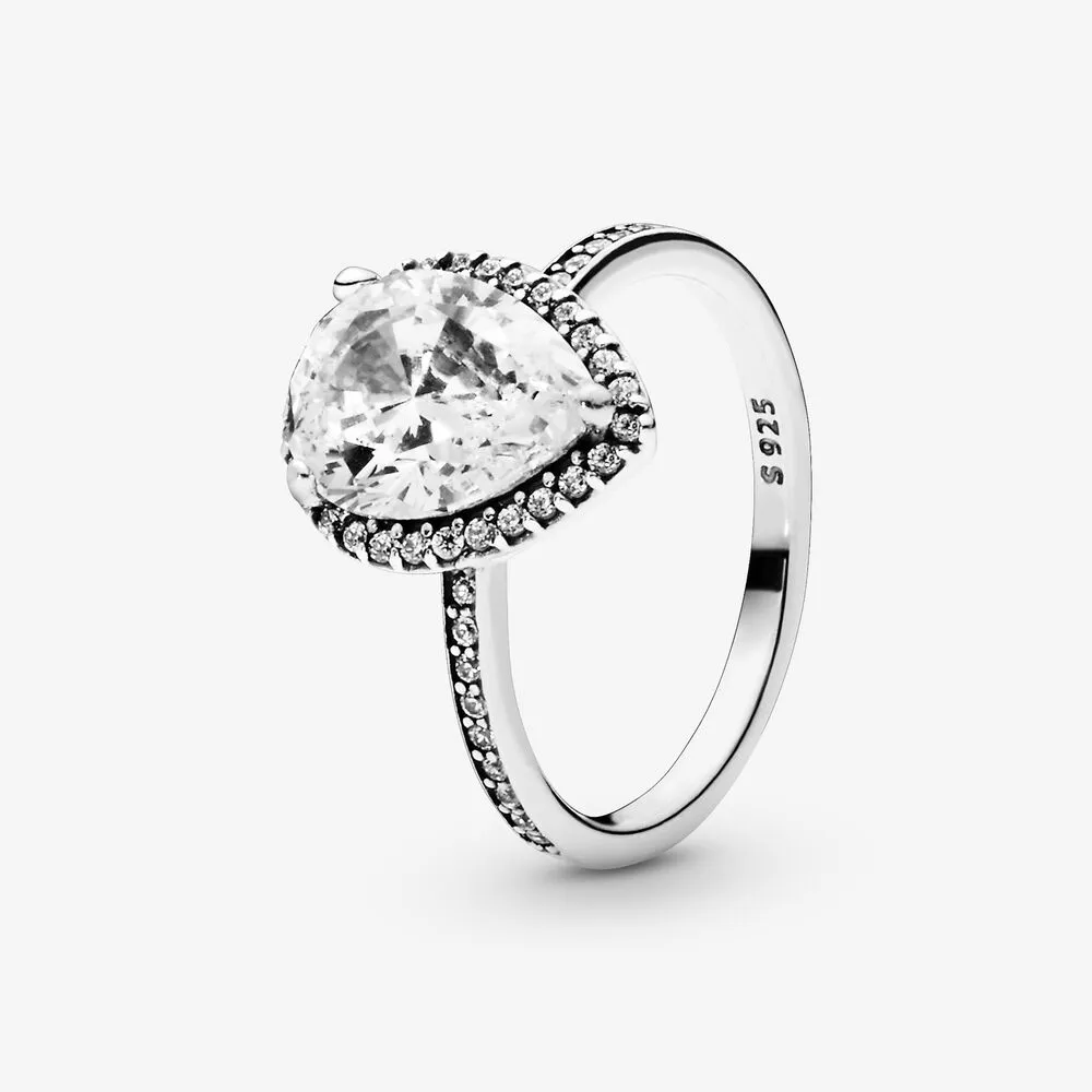 Authentique 100 925 argent Sterling scintillant larme Halo princesse diadème couronne fleur perlée anneaux femmes bijoux 7257132