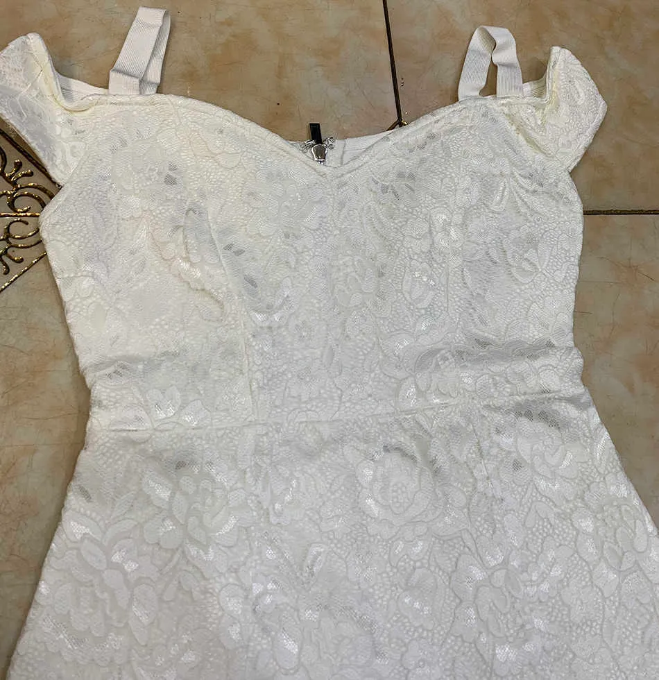 Summer Style Short-Sleeved Strapless Tight-Fitting White Lace Fishtail Long Ladies Strappy Sexy Party Dress Vestidos 210527