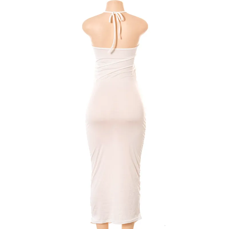 Женщины Sexy Cut Out Bodycon Платья Летняя Рушана Одежда Halter Backblob Lace Up Maxi Платье Выпускной Ночной Вечерний Клуб Наряды 210517