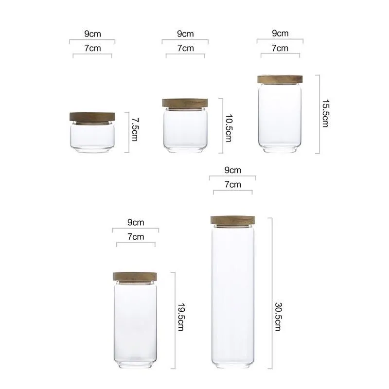 Couvercle en bois bocal à bonbons haute borosilicate Transparent verre boîte de rangement réservoir Portable alimentaire grain conteneur organisateur