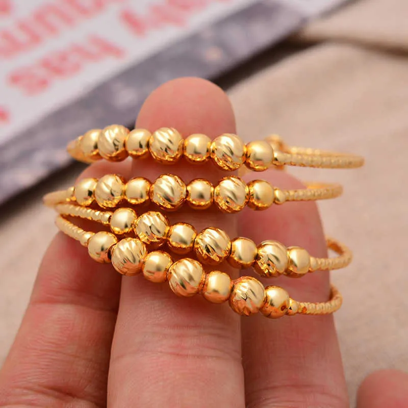 Ethiopian Arab Gold Color Bangle for Girls/baby Gold Color Charm Beads Bracelet Small Bell/heart Jewelry Child Party Gifts Q0719