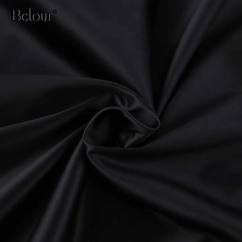 BCLOOT Satin Black V Neck Party Dress Lady Elegancki Plisowany Silk Spaghetti Pasek Sukienki Kobiety Sexy Bez Rękawów Krótki szata 210709