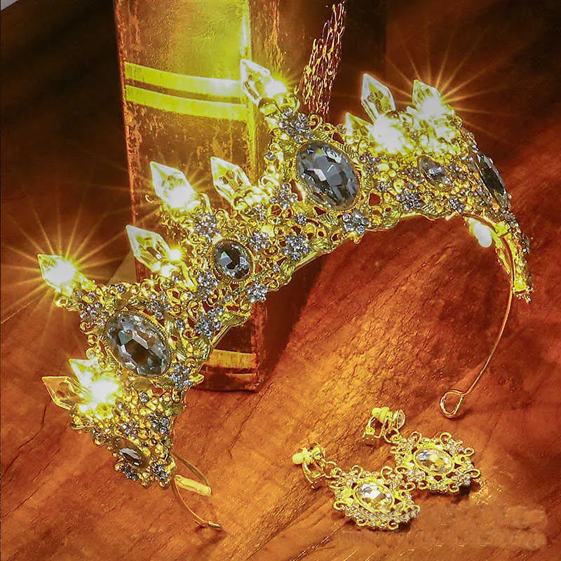Colori Accessori capelli da sposa Lega di cristallo Festival Party LED Corona luminosa Copricapo da sposa Corone di strass leggere X0722