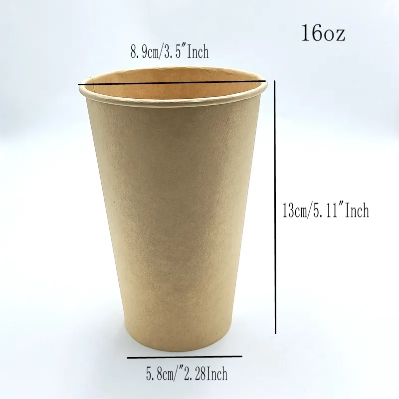 16 온스 일회용 뚜껑, 커피 티 핫 초콜릿 음료 컵 브라운