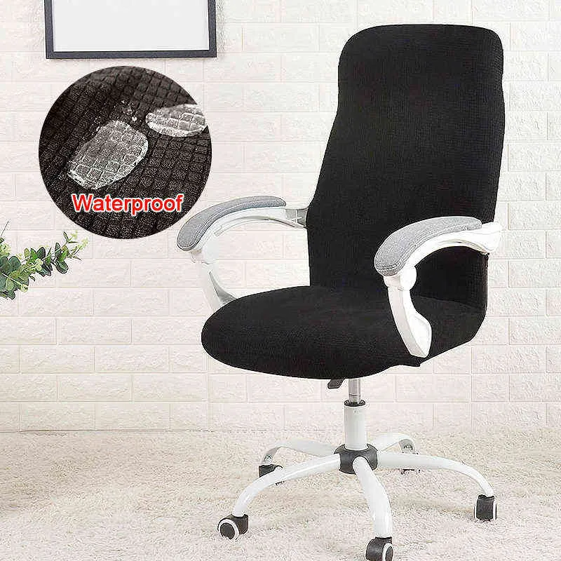 Office Desk Chair Cover Water Resistant Jacquard Study Computer Covers Elastic Spandex Funda Silla Escritorio Slipcovers 211207