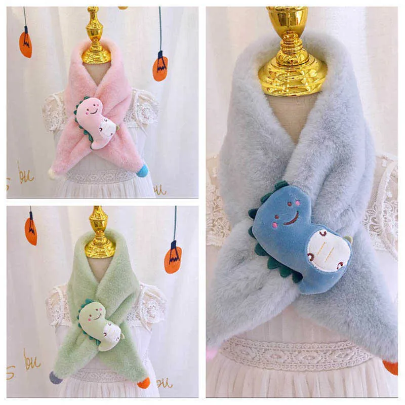 Dessin animé dinosaure bébé écharpe doux en peluche pompon enfants écharpes hiver extérieur chaud enfants collier