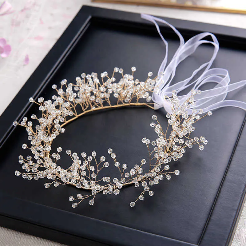 Wedding Hair Accessories Women Hairband Bridal Hair Accessories Head Jewelry Gold Headpiece Crystal Headband Bride Crown Tiara X0625