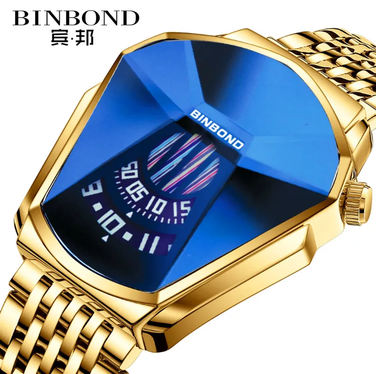 Binbond Brand Watch Fashion Personlighet Stor Dial Quartz Mens Watch Crystal Glass White Steel Watches Locomotive Concept248n