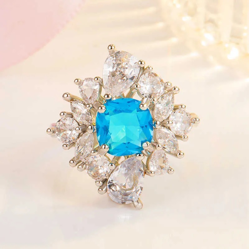 Womens Rings Crystal Jewelry New irregular zircon horse eye drop diamond ring open blue Cluster For Female Band styles
