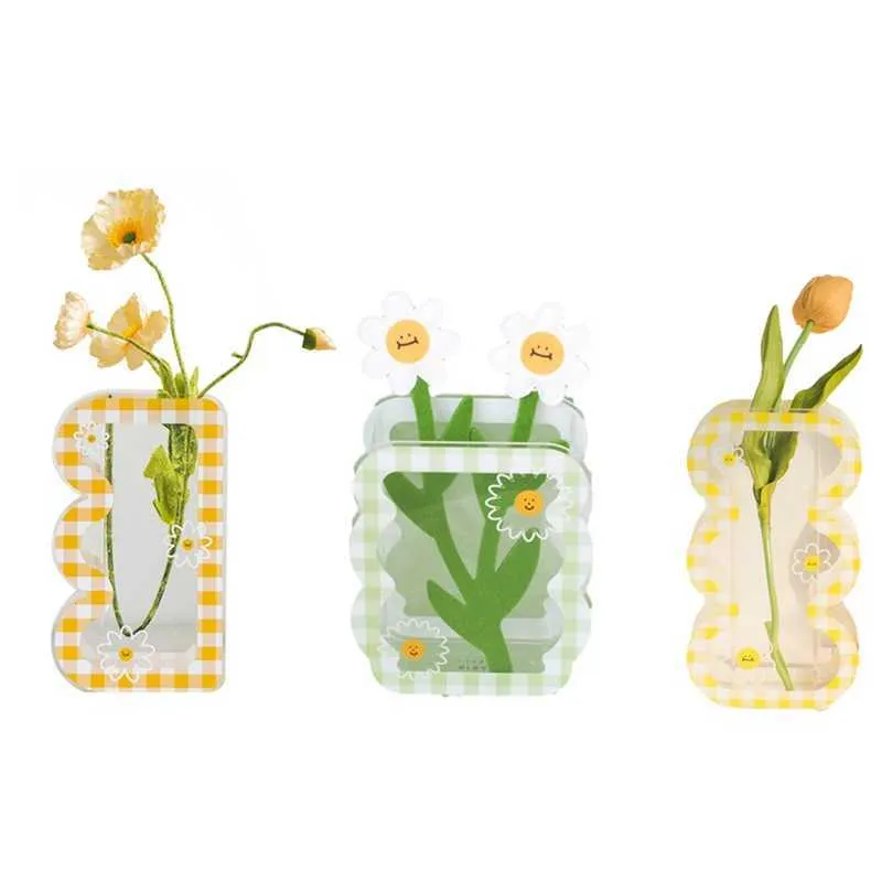 Vase à carreaux transparent acrylique séché frais s conteneur Arrangement fleur hydroponique décoration de bureau à la maison