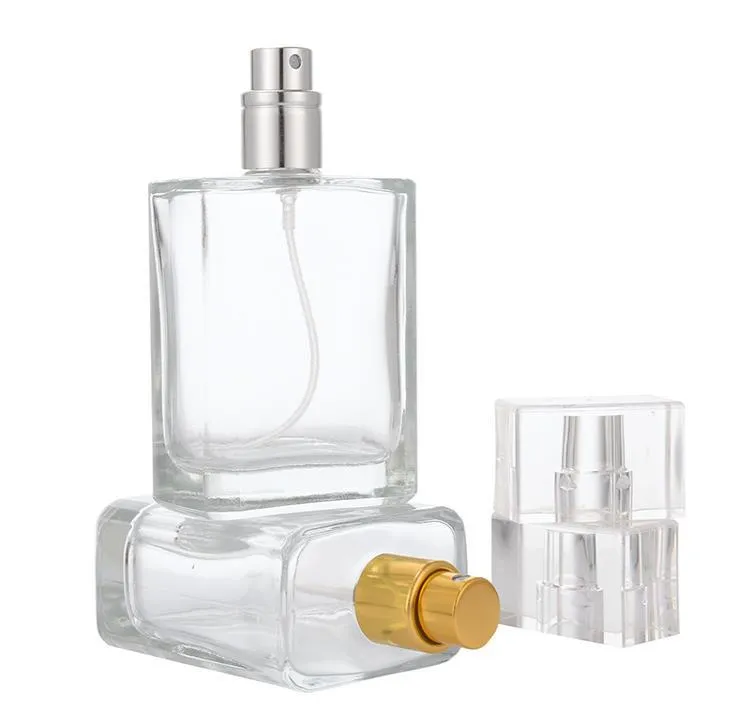 30ml 50ml Empty Clear Glass Perfume Bottles Square Spray Bottle Refillable Atomizer Travel Size Wholesale SN1227