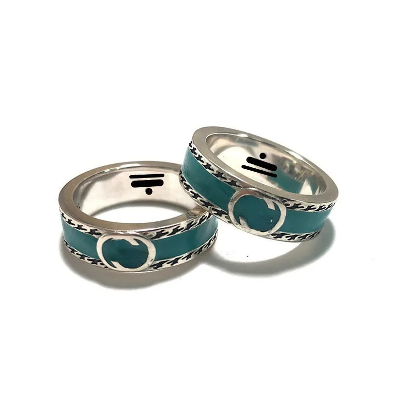 Zielony emaliowany pierścień kropla kleju mężczyzna i kobieta pary pierścień rocznika osobowość hip hop blue ring hurt