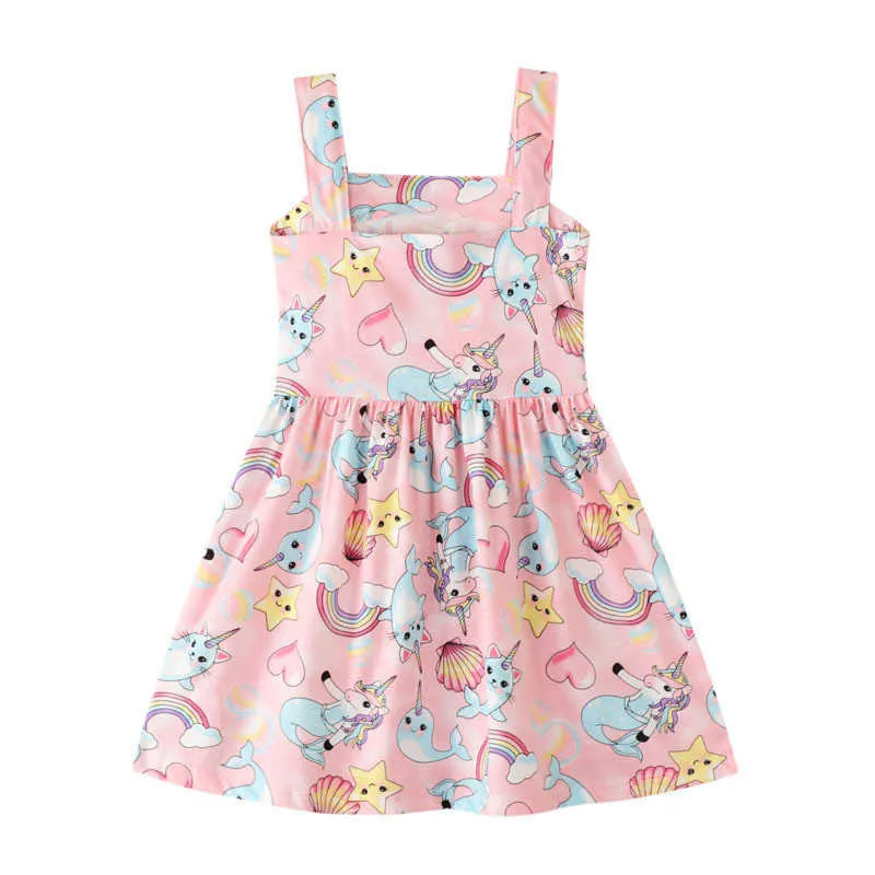 Sling kids girls dresses Rainbow Cloud Print Summer Baby Girls Sleeveless Dress Cotton Children Clothing Fashion frock for 3-12T 210529