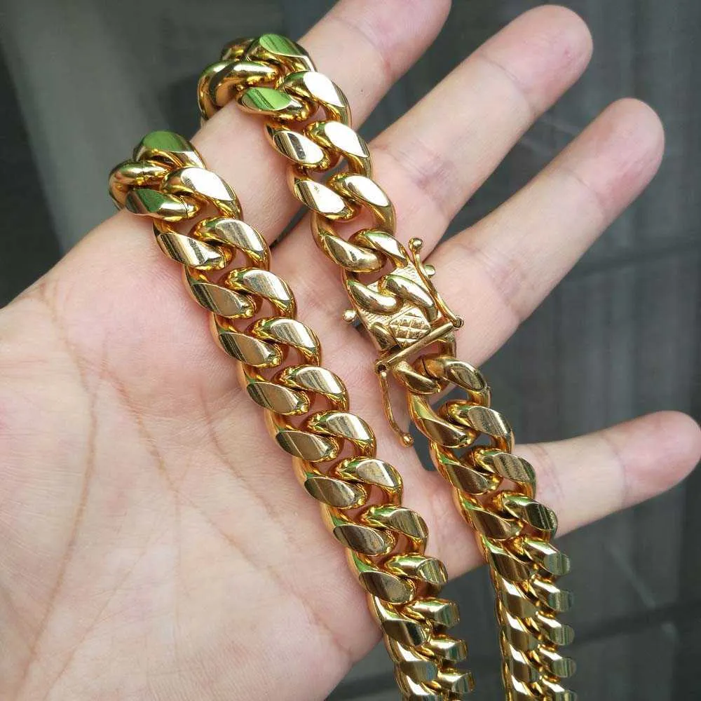 Ожерелье из нержавеющей стали мужского хип-хопа, 14 мм, кубинская цепочка, пряжка дракона, цепная ссылка, ювелирные изделия Q0809