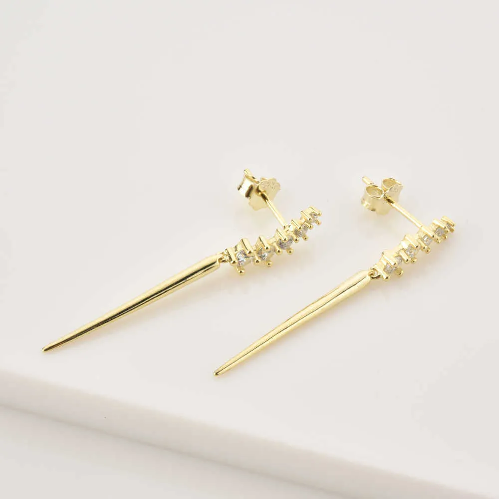 Andywen 925 Sterling Zilveren Zomer Goud Zirkoon Lijn Crystal Spike Drop Earring Dames Bruiloft Luxe Sieraden Gift 210608