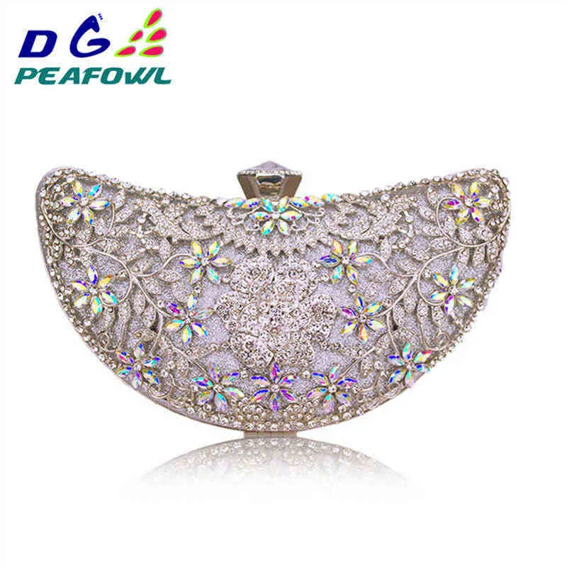 NXY Handbag Luxury Clutches Moon Sequined Hollow Out Crystal Lady Shoulder Telefon Plånbok Väska Bröllop Skor Matchande Väska Kväll Handväskor 0214