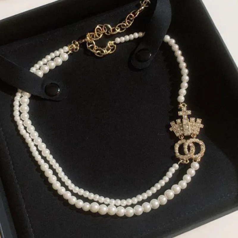 Dubbele parelketting dames sieraden ontwerper kroon hanger ketting luxe C hoge kwaliteit klassieke mode kettingen kraag ketting 3025
