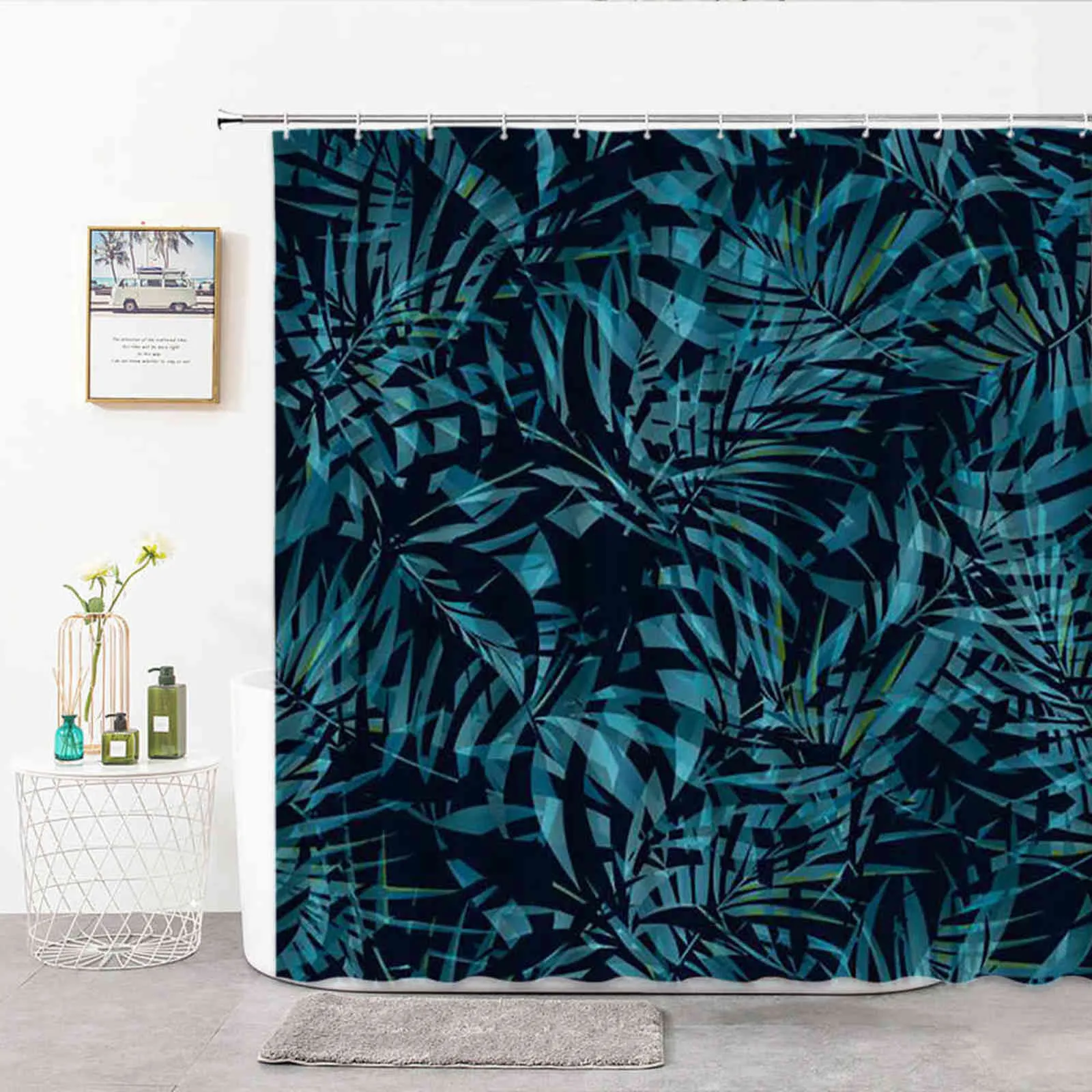 Plant Leaves Shower Curtains Black White Palm Leaf For Bathroom Decor Curtain Washable Fabric Customizable Size Bathroom Things 211116