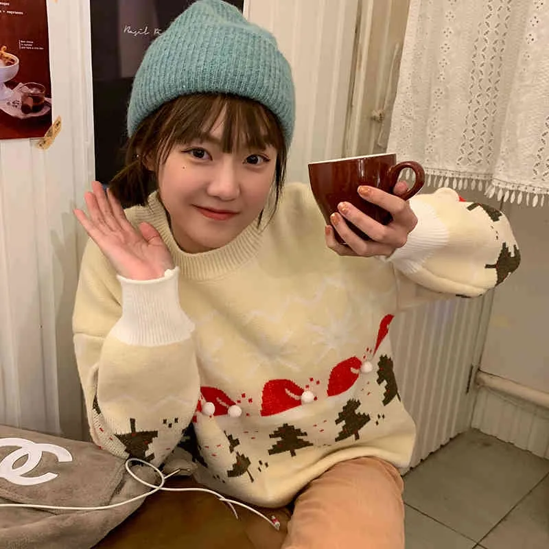womens knitted Sweater Autumn and winter loose korean style female Christimas Sweaters and pullovers womens C8191 210423