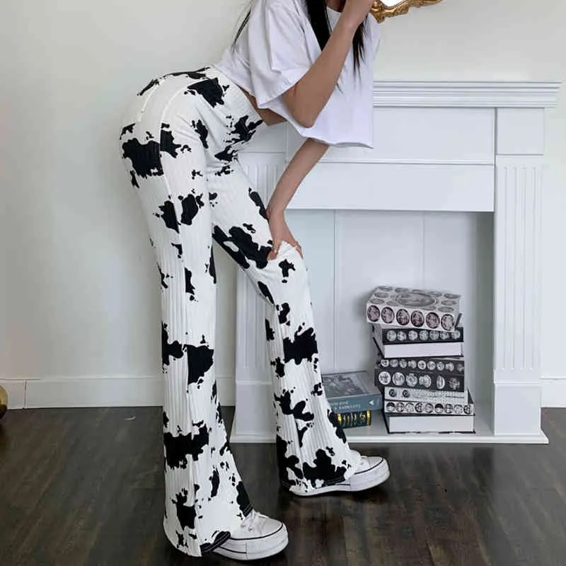 Milk Cow Print Knit Sweatpants Y2k Pants For Women Fashion Tie Dye