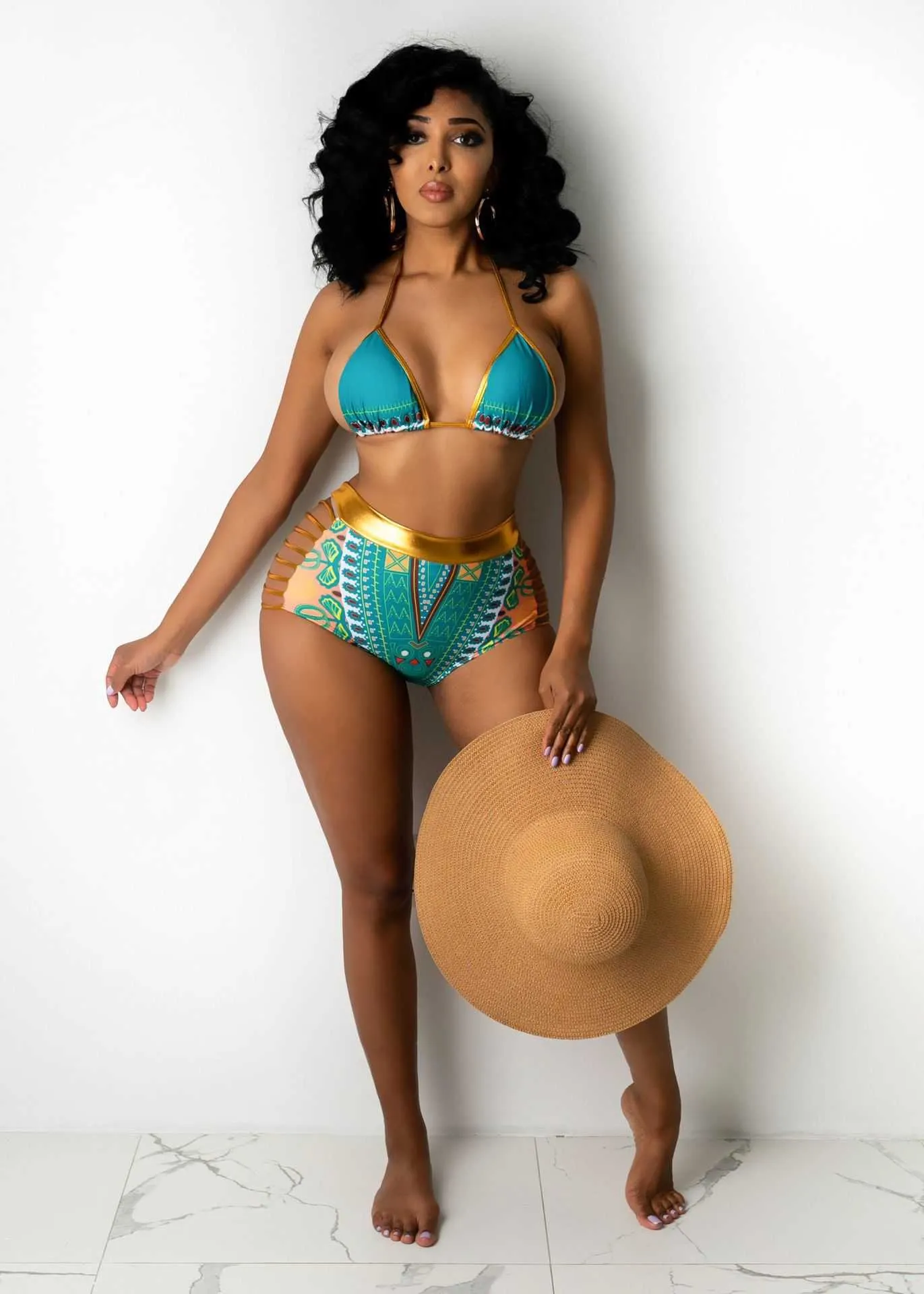 Anjamanor Sexy Dashiki Swimsuit Kobiet Kobiety w bikini wysokiej talii 2