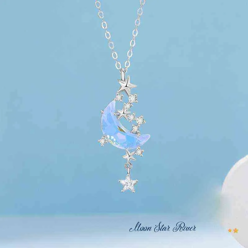 Collier chaîne étoile lune pierre de lune pour femme, bijoux romantiques, cadeau d'anniversaire, de saint-valentin, nouveau G1206, 2021