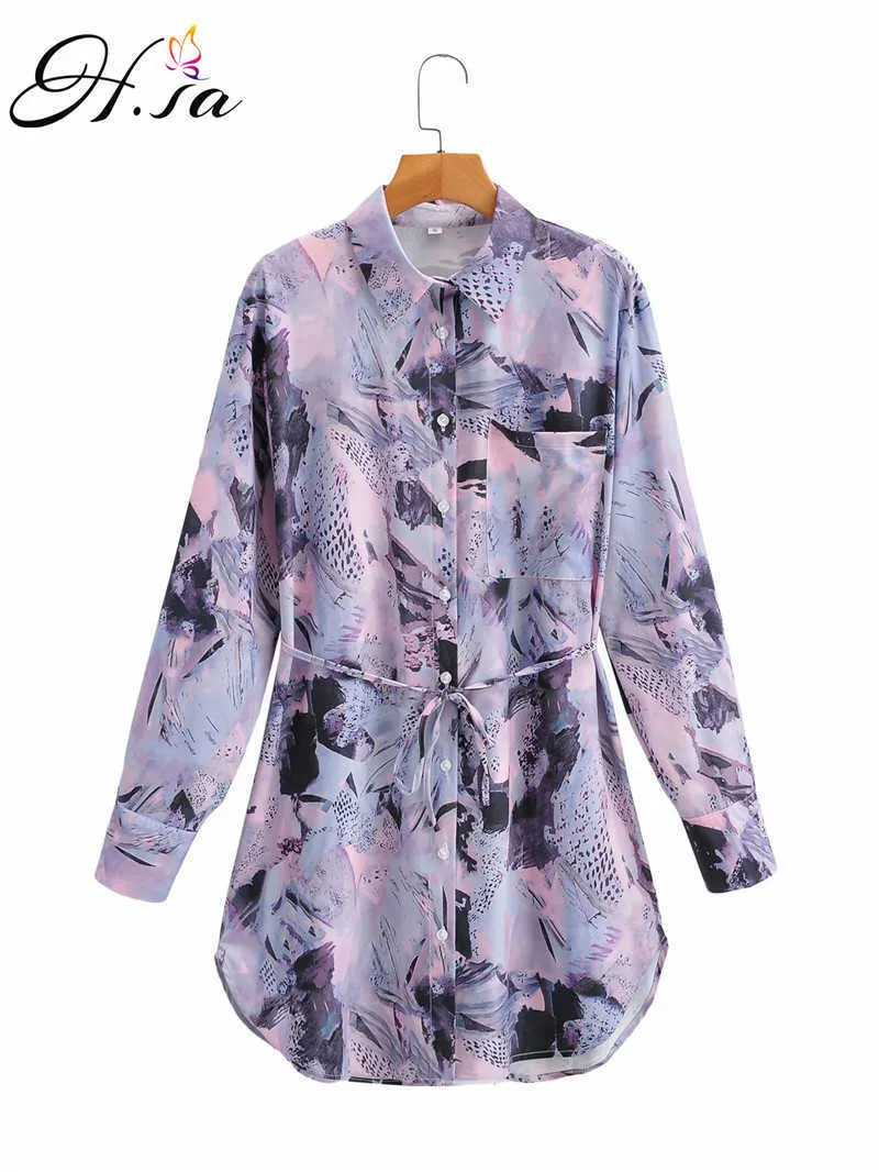 HSA Femmes Chic Mode Floral Imprimer Asymétrique Drapé Mini Robe Vintage Manches Longues À Volants Femme Chemise Robes Mujer 210716