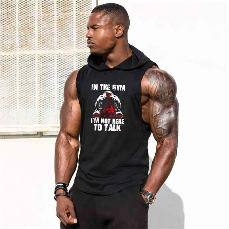 MuscleGuys Merk Bodybuilding Stringer Hoodies Gyms Mouwloze Hoodie Fitness Tank Top Herenkleding Katoen Pullover Hoodies 210421