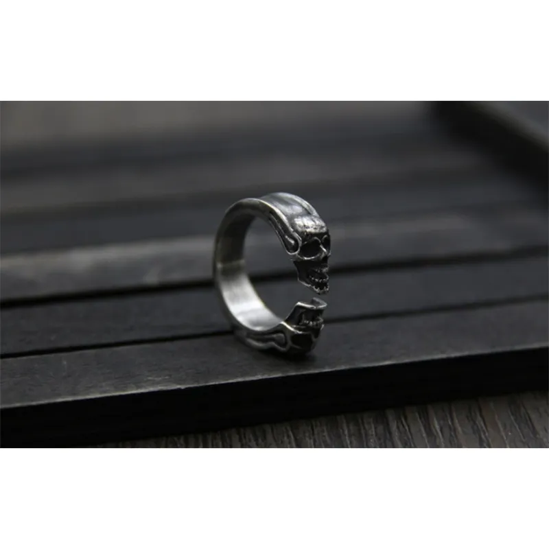 Pure Fashion Open Ring men women Real Double skull Rings Male 925 silver ring Jewelry gift